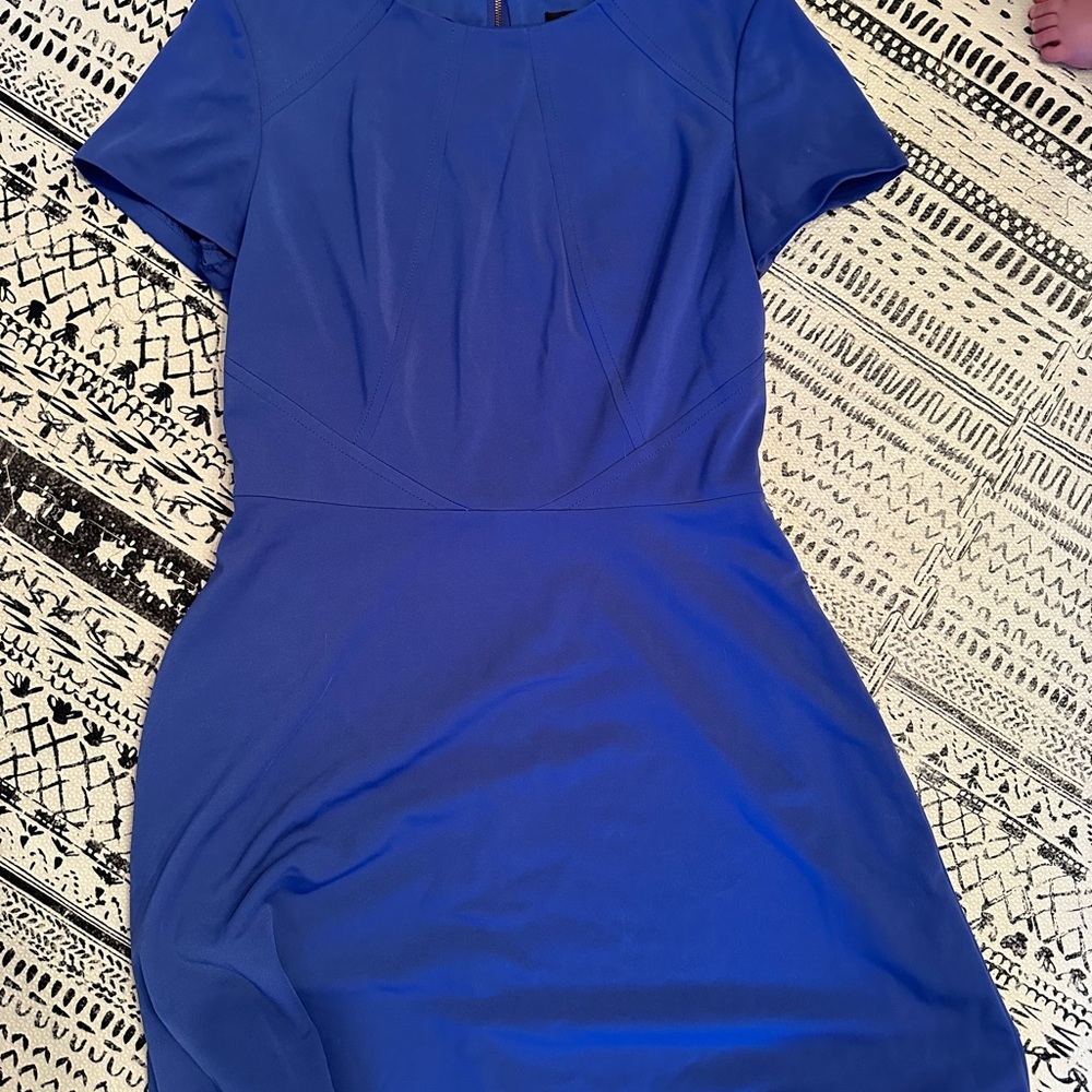 Tahari Blue Short-Sleeve Fit & Flare Dress
